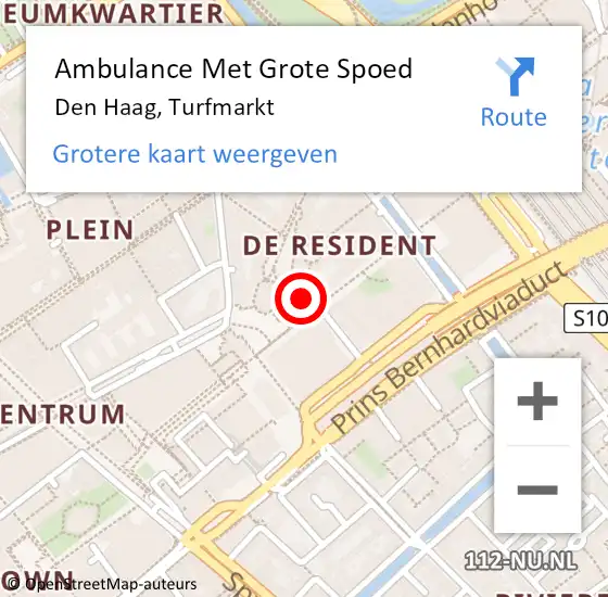 Locatie op kaart van de 112 melding: Ambulance Met Grote Spoed Naar Den Haag, Turfmarkt op 14 september 2024 13:17