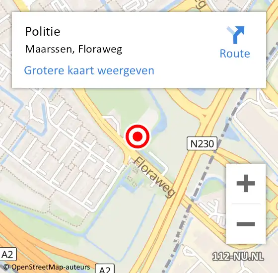 Locatie op kaart van de 112 melding: Politie Maarssen, Floraweg op 14 september 2024 13:20