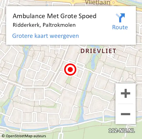 Locatie op kaart van de 112 melding: Ambulance Met Grote Spoed Naar Ridderkerk, Paltrokmolen op 14 september 2024 13:26