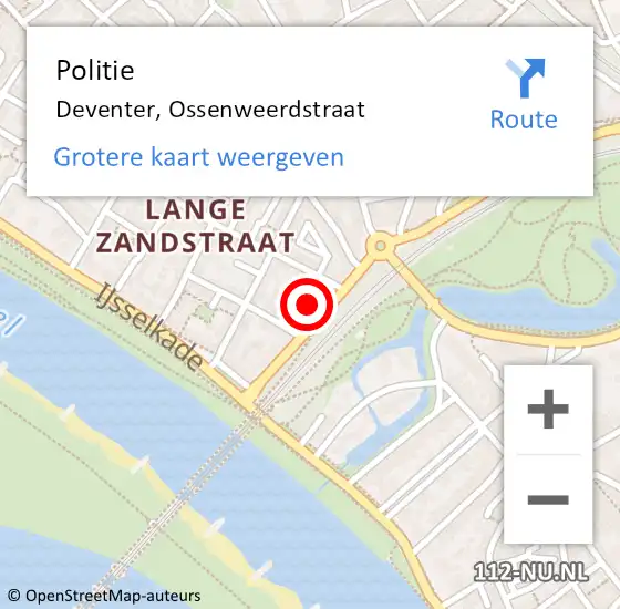 Locatie op kaart van de 112 melding: Politie Deventer, Ossenweerdstraat op 14 september 2024 13:49