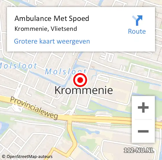 Locatie op kaart van de 112 melding: Ambulance Met Spoed Naar Krommenie, Vlietsend op 14 september 2024 13:59