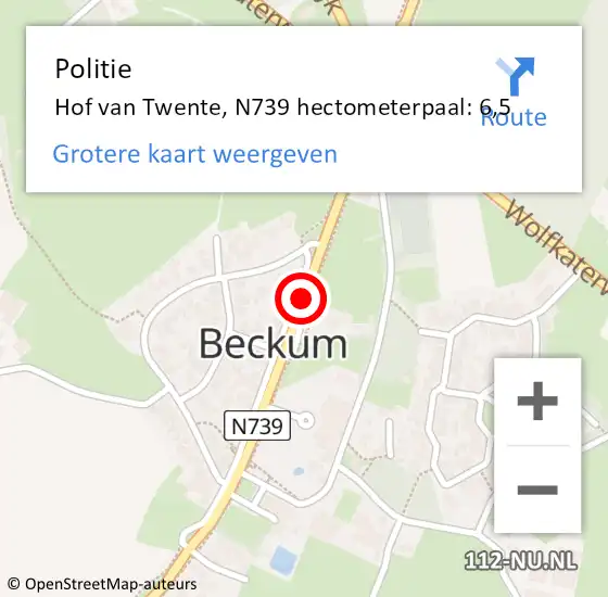 Locatie op kaart van de 112 melding: Politie Hof van Twente, N739 hectometerpaal: 6,5 op 14 september 2024 13:59