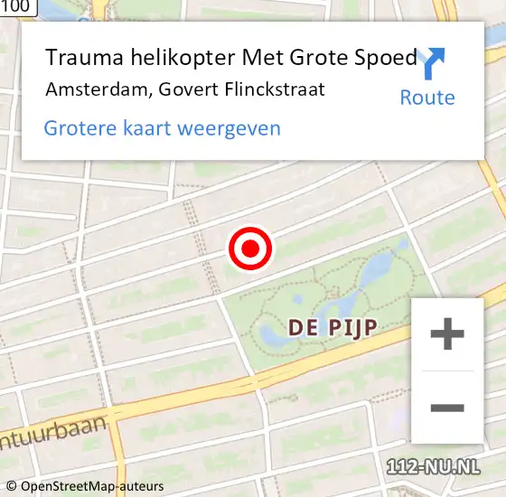 Locatie op kaart van de 112 melding: Trauma helikopter Met Grote Spoed Naar Amsterdam, Govert Flinckstraat op 14 september 2024 14:01