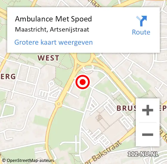 Locatie op kaart van de 112 melding: Ambulance Met Spoed Naar Maastricht, Artsenijstraat op 14 september 2024 14:04