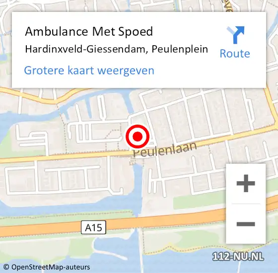 Locatie op kaart van de 112 melding: Ambulance Met Spoed Naar Hardinxveld-Giessendam, Peulenplein op 14 september 2024 14:34