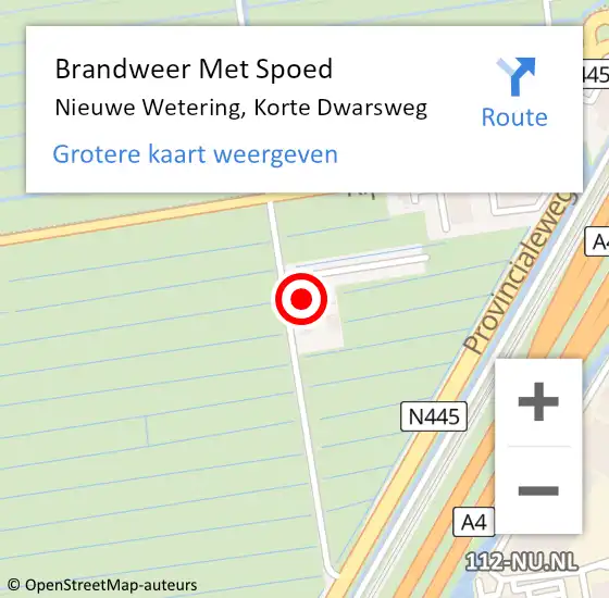 Locatie op kaart van de 112 melding: Brandweer Met Spoed Naar Nieuwe Wetering, Korte Dwarsweg op 14 september 2024 14:46