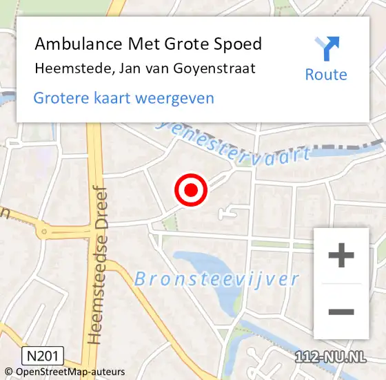 Locatie op kaart van de 112 melding: Ambulance Met Grote Spoed Naar Heemstede, Jan van Goyenstraat op 14 september 2024 14:53