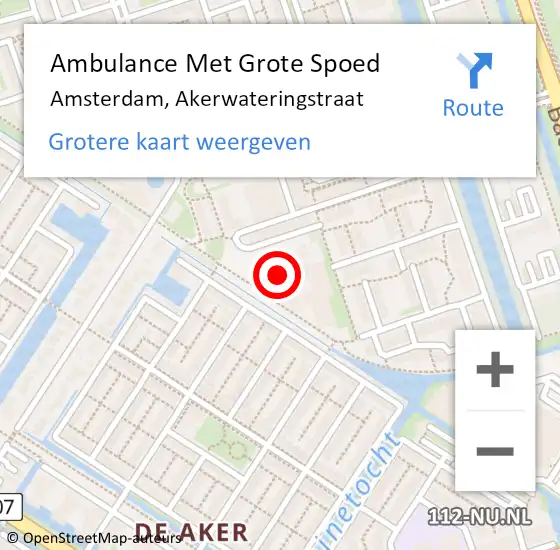 Locatie op kaart van de 112 melding: Ambulance Met Grote Spoed Naar Amsterdam, Akerwateringstraat op 14 september 2024 14:54