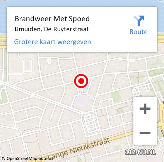 Locatie op kaart van de 112 melding: Brandweer Met Spoed Naar IJmuiden, De Ruyterstraat op 14 september 2024 14:56