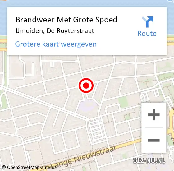 Locatie op kaart van de 112 melding: Brandweer Met Grote Spoed Naar IJmuiden, De Ruyterstraat op 14 september 2024 15:03