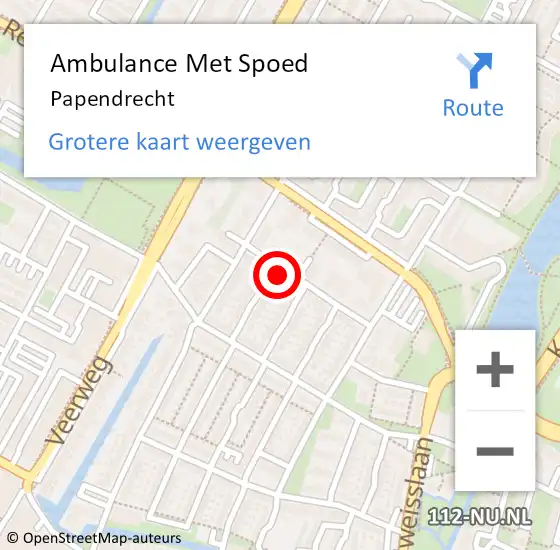 Locatie op kaart van de 112 melding: Ambulance Met Spoed Naar Papendrecht op 14 september 2024 15:03