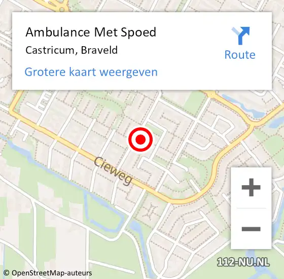 Locatie op kaart van de 112 melding: Ambulance Met Spoed Naar Castricum, Braveld op 14 september 2024 15:05