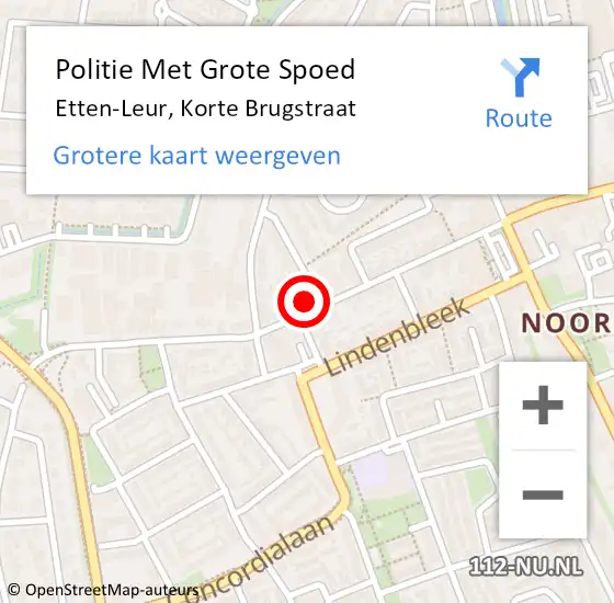 Locatie op kaart van de 112 melding: Politie Met Grote Spoed Naar Etten-Leur, Korte Brugstraat op 14 september 2024 15:16