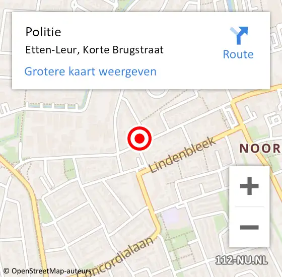 Locatie op kaart van de 112 melding: Politie Etten-Leur, Korte Brugstraat op 14 september 2024 15:16