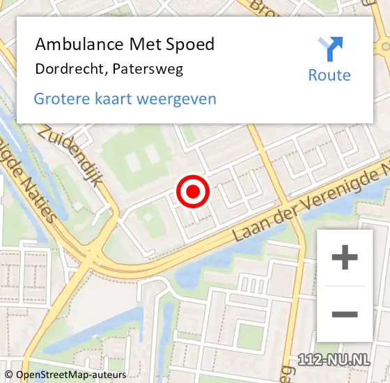 Locatie op kaart van de 112 melding: Ambulance Met Spoed Naar Dordrecht, Patersweg op 14 september 2024 15:19