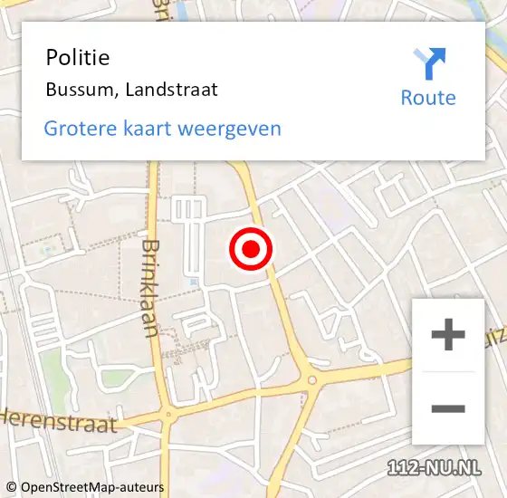 Locatie op kaart van de 112 melding: Politie Bussum, Landstraat op 14 september 2024 15:21