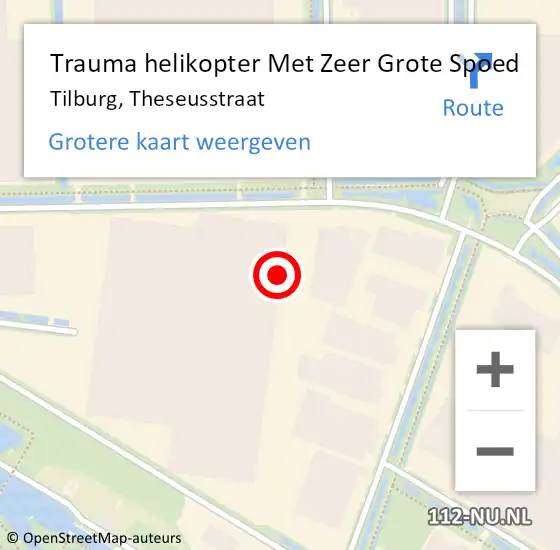 Locatie op kaart van de 112 melding: Trauma helikopter Met Zeer Grote Spoed Naar Tilburg, Theseusstraat op 14 september 2024 15:25