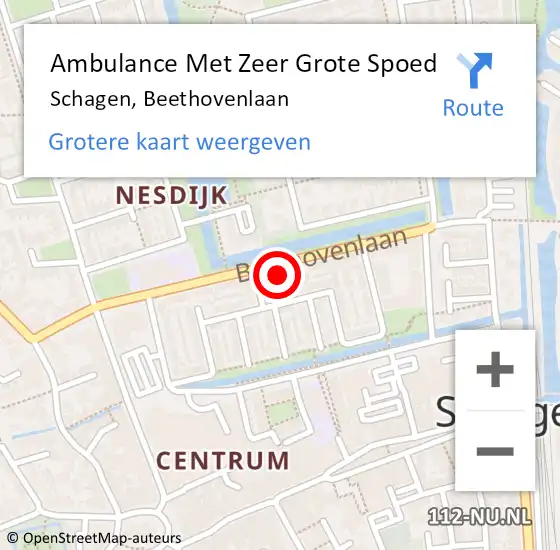 Locatie op kaart van de 112 melding: Ambulance Met Zeer Grote Spoed Naar Schagen, Beethovenlaan op 14 september 2024 15:36