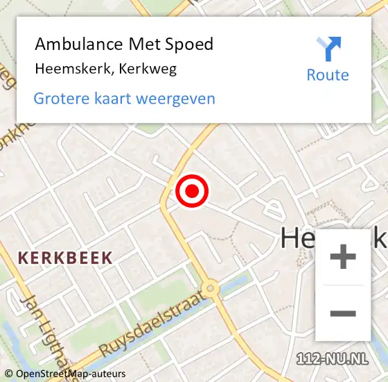 Locatie op kaart van de 112 melding: Ambulance Met Spoed Naar Heemskerk, Kerkweg op 14 september 2024 15:53