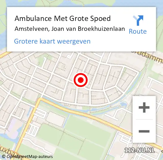 Locatie op kaart van de 112 melding: Ambulance Met Grote Spoed Naar Amstelveen, Joan van Broekhuizenlaan op 14 september 2024 15:53