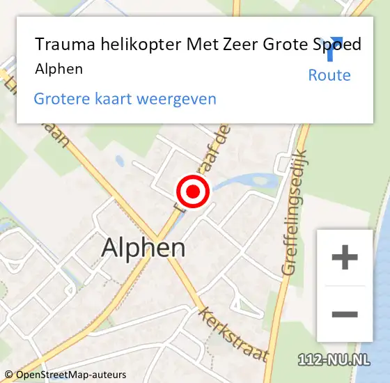 Locatie op kaart van de 112 melding: Trauma helikopter Met Zeer Grote Spoed Naar Alphen op 14 september 2024 16:14