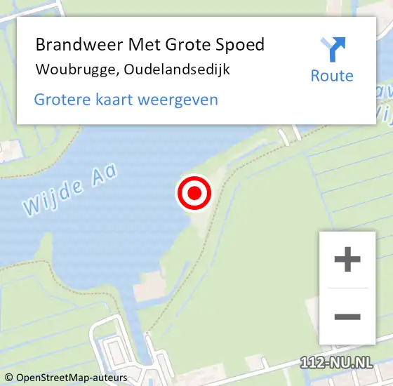 Locatie op kaart van de 112 melding: Brandweer Met Grote Spoed Naar Woubrugge, Oudelandsedijk op 14 september 2024 16:15