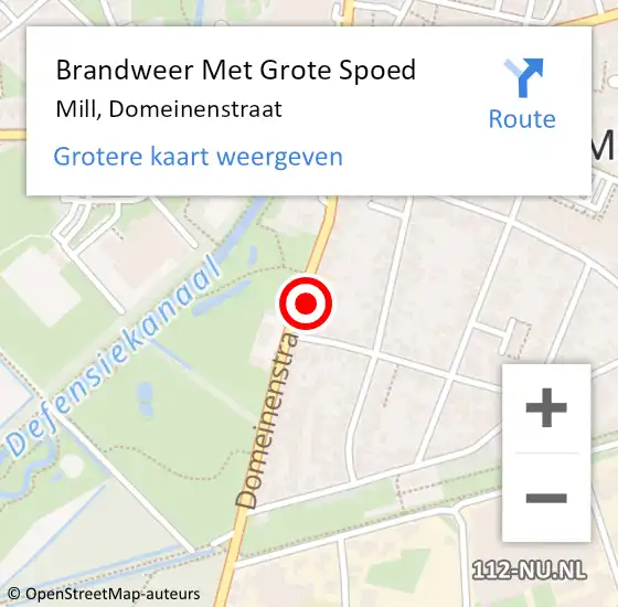 Locatie op kaart van de 112 melding: Brandweer Met Grote Spoed Naar Mill, Domeinenstraat op 14 september 2024 16:25