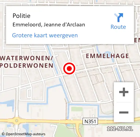 Locatie op kaart van de 112 melding: Politie Emmeloord, Jeanne d'Arclaan op 14 september 2024 16:29