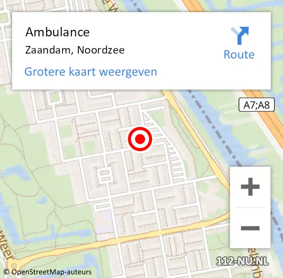 Locatie op kaart van de 112 melding: Ambulance Zaandam, Noordzee op 14 september 2024 17:04