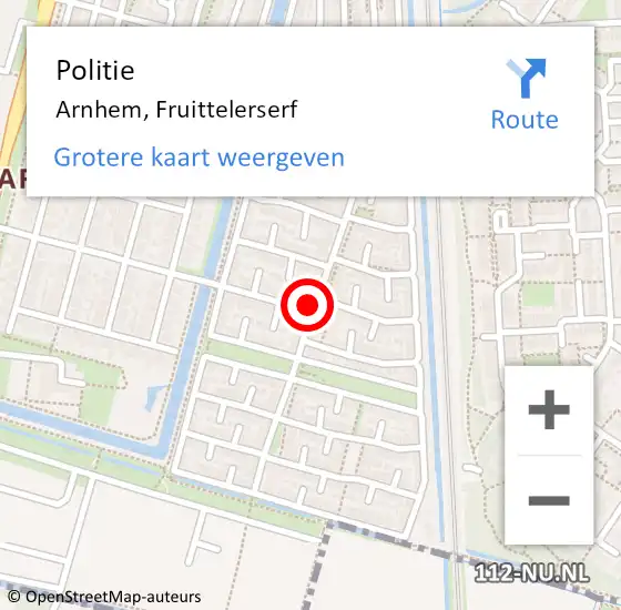 Locatie op kaart van de 112 melding: Politie Arnhem, Fruittelerserf op 14 september 2024 17:11