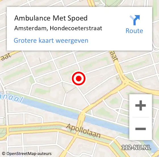 Locatie op kaart van de 112 melding: Ambulance Met Spoed Naar Amsterdam, Hondecoeterstraat op 14 september 2024 17:22