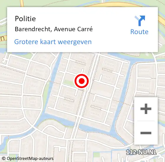 Locatie op kaart van de 112 melding: Politie Barendrecht, Avenue Carré op 14 september 2024 17:23