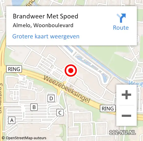 Locatie op kaart van de 112 melding: Brandweer Met Spoed Naar Almelo, Woonboulevard op 14 september 2024 17:28