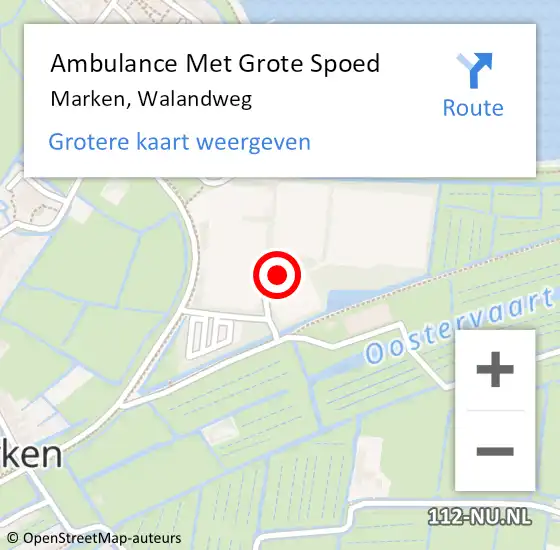 Locatie op kaart van de 112 melding: Ambulance Met Grote Spoed Naar Marken, Walandweg op 14 september 2024 17:28