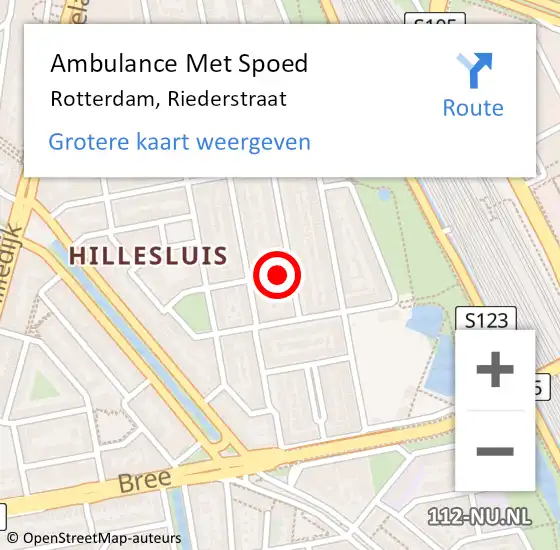 Locatie op kaart van de 112 melding: Ambulance Met Spoed Naar Rotterdam, Riederstraat op 14 september 2024 17:35