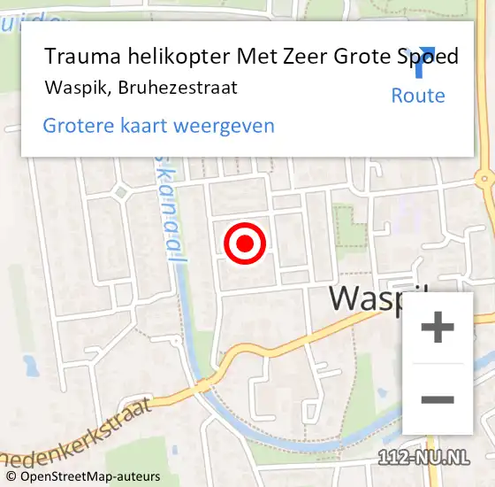 Locatie op kaart van de 112 melding: Trauma helikopter Met Zeer Grote Spoed Naar Waspik, Bruhezestraat op 14 september 2024 17:41