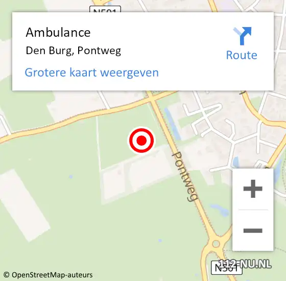 Locatie op kaart van de 112 melding: Ambulance Den Burg, Pontweg op 14 september 2024 17:56