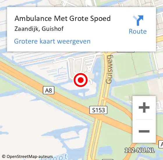 Locatie op kaart van de 112 melding: Ambulance Met Grote Spoed Naar Zaandijk, Guishof op 14 september 2024 18:25