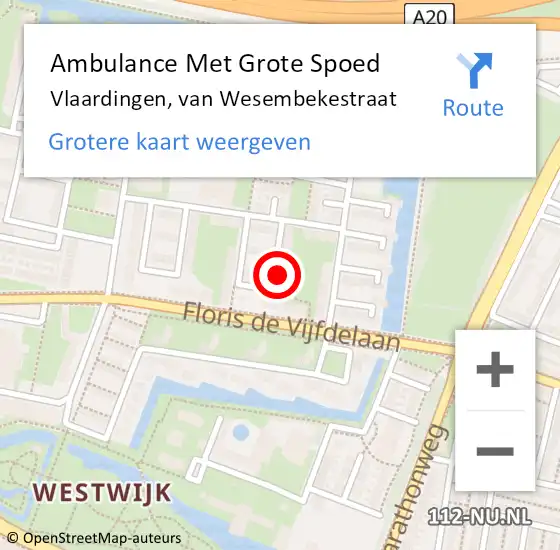 Locatie op kaart van de 112 melding: Ambulance Met Grote Spoed Naar Vlaardingen, van Wesembekestraat op 14 september 2024 18:32