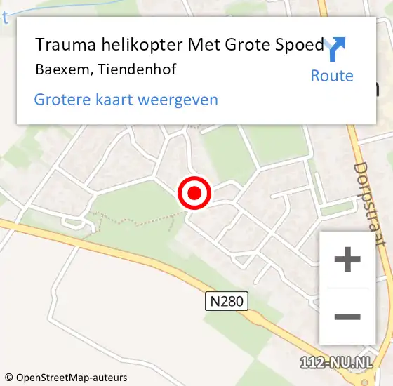 Locatie op kaart van de 112 melding: Trauma helikopter Met Grote Spoed Naar Baexem, Tiendenhof op 14 september 2024 18:45