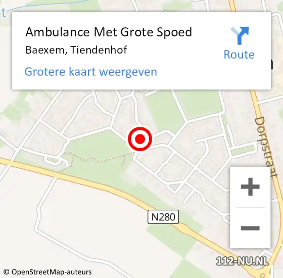 Locatie op kaart van de 112 melding: Ambulance Met Grote Spoed Naar Baexem, Tiendenhof op 14 september 2024 18:45