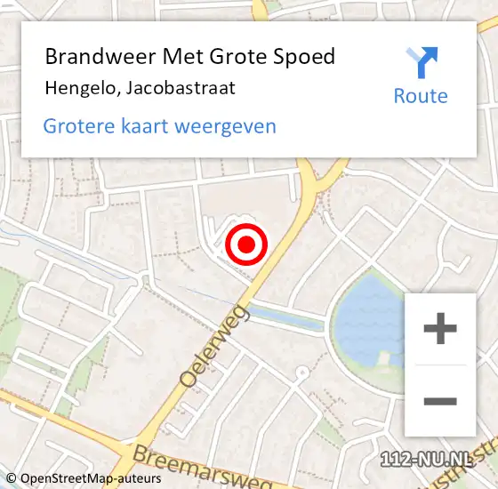 Locatie op kaart van de 112 melding: Brandweer Met Grote Spoed Naar Hengelo, Jacobastraat op 14 september 2024 18:45