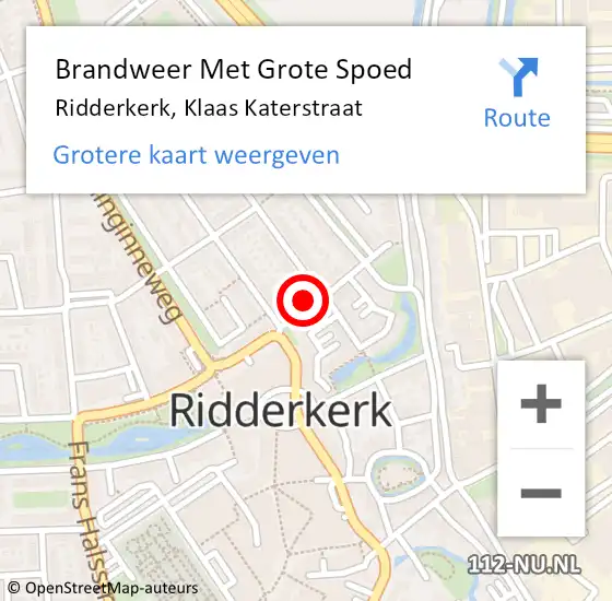 Locatie op kaart van de 112 melding: Brandweer Met Grote Spoed Naar Ridderkerk, Klaas Katerstraat op 14 september 2024 19:11