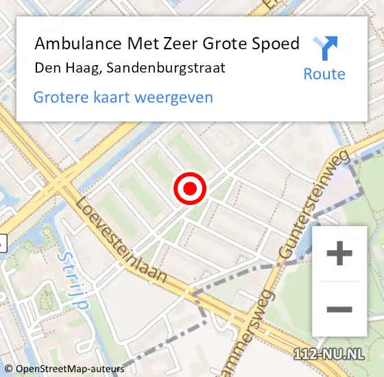 Locatie op kaart van de 112 melding: Ambulance Met Zeer Grote Spoed Naar Den Haag, Sandenburgstraat op 14 september 2024 19:22