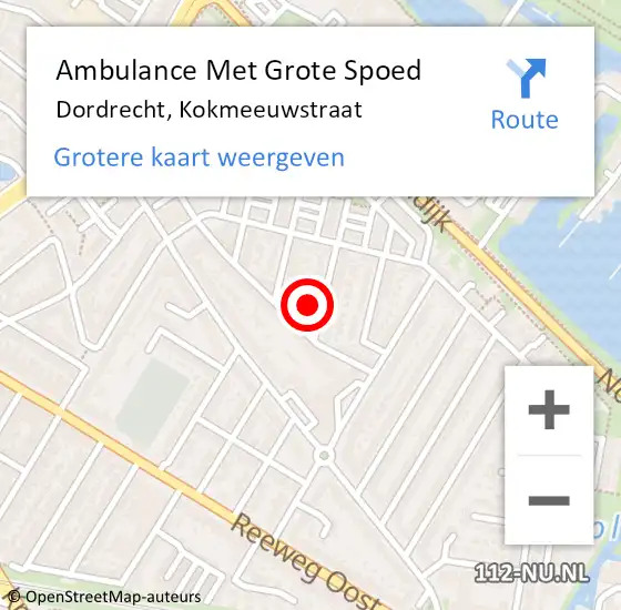 Locatie op kaart van de 112 melding: Ambulance Met Grote Spoed Naar Dordrecht, Kokmeeuwstraat op 14 september 2024 19:22