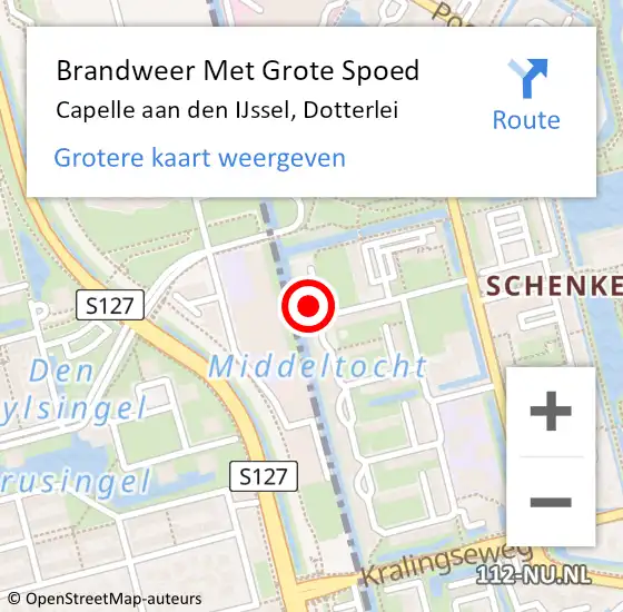 Locatie op kaart van de 112 melding: Brandweer Met Grote Spoed Naar Capelle aan den IJssel, Dotterlei op 14 september 2024 19:26