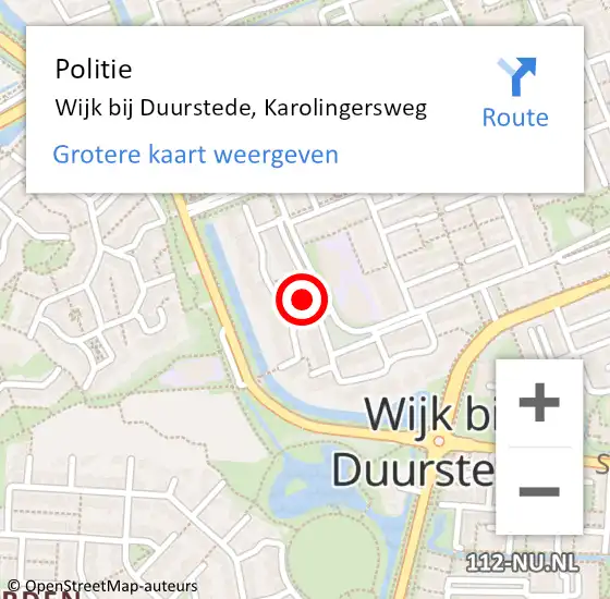 Locatie op kaart van de 112 melding: Politie Wijk bij Duurstede, Karolingersweg op 14 september 2024 19:31