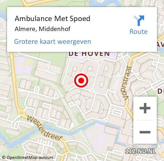 Locatie op kaart van de 112 melding: Ambulance Met Spoed Naar Almere, Middenhof op 14 september 2024 19:44