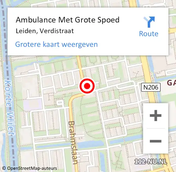 Locatie op kaart van de 112 melding: Ambulance Met Grote Spoed Naar Leiden, Verdistraat op 14 september 2024 19:59