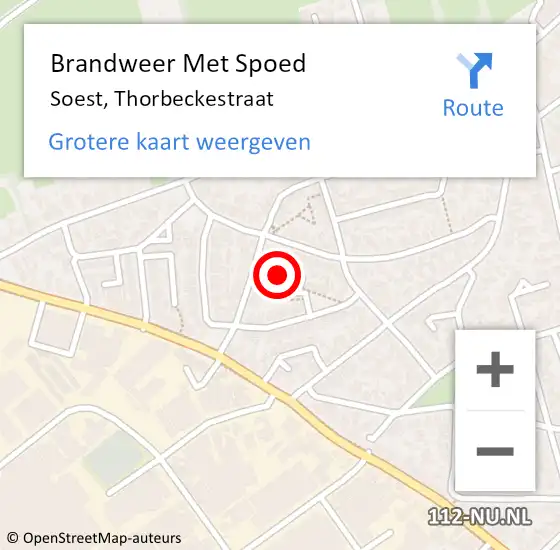 Locatie op kaart van de 112 melding: Brandweer Met Spoed Naar Soest, Thorbeckestraat op 14 september 2024 20:06